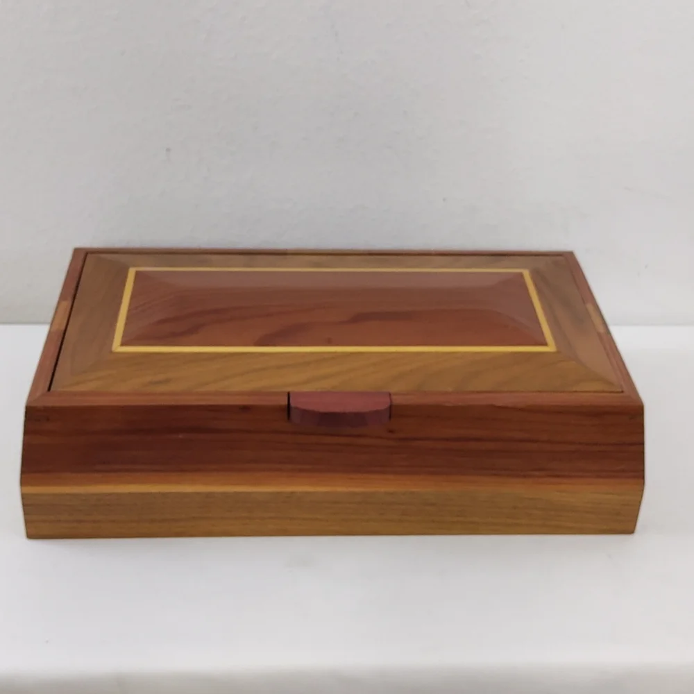 Vintage Contemporary Inlaid  Bevelled Wooden Handmade Jewelry Box